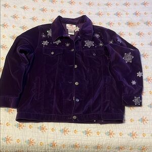 Quacker Factory Purple Teddy Jacket with Snowflake Embroidery